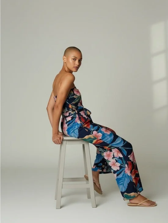 Veronica M Floral Strapless Wide-Leg Jumpsuit - Navy, Blue, Pink, Red - Picture 2 of 7